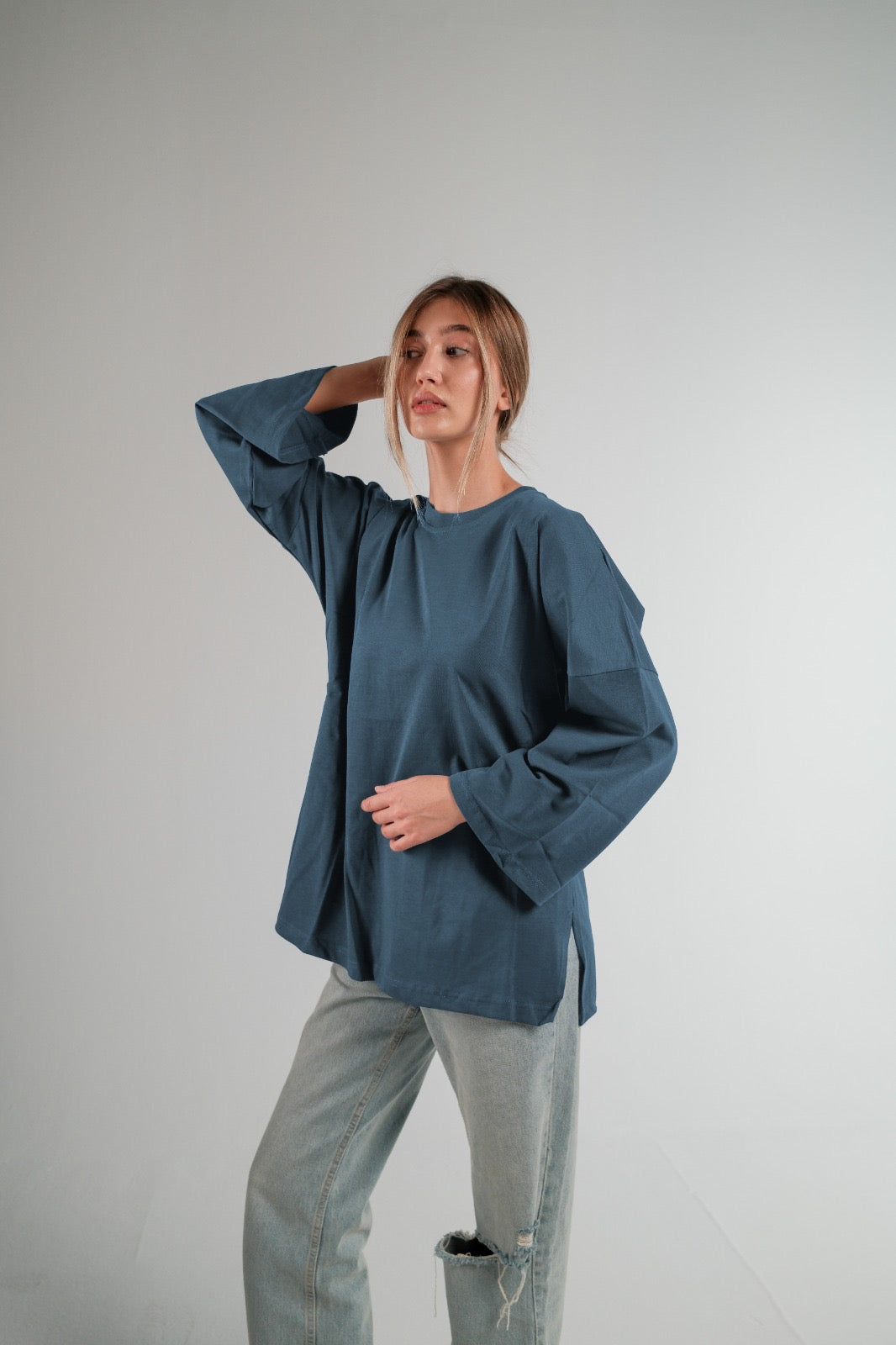 TEAL LONG SLEEVE OVERSIZED T-SHIRT – Essenz