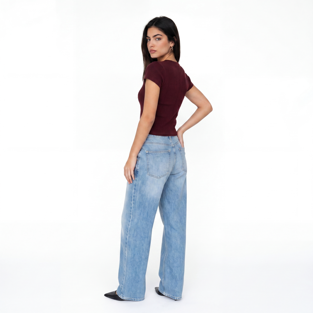 BURGUNDY RIB BUTTON TOP