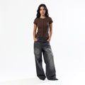 BROWN RIB BUTTON TOP
