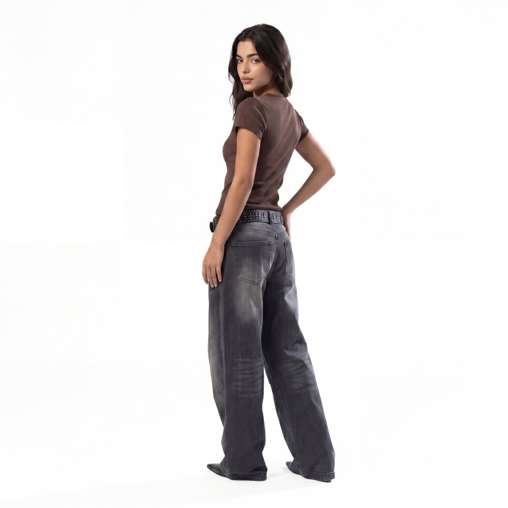BROWN RIB BUTTON TOP