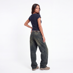 NAVY RIB BUTTON TOP
