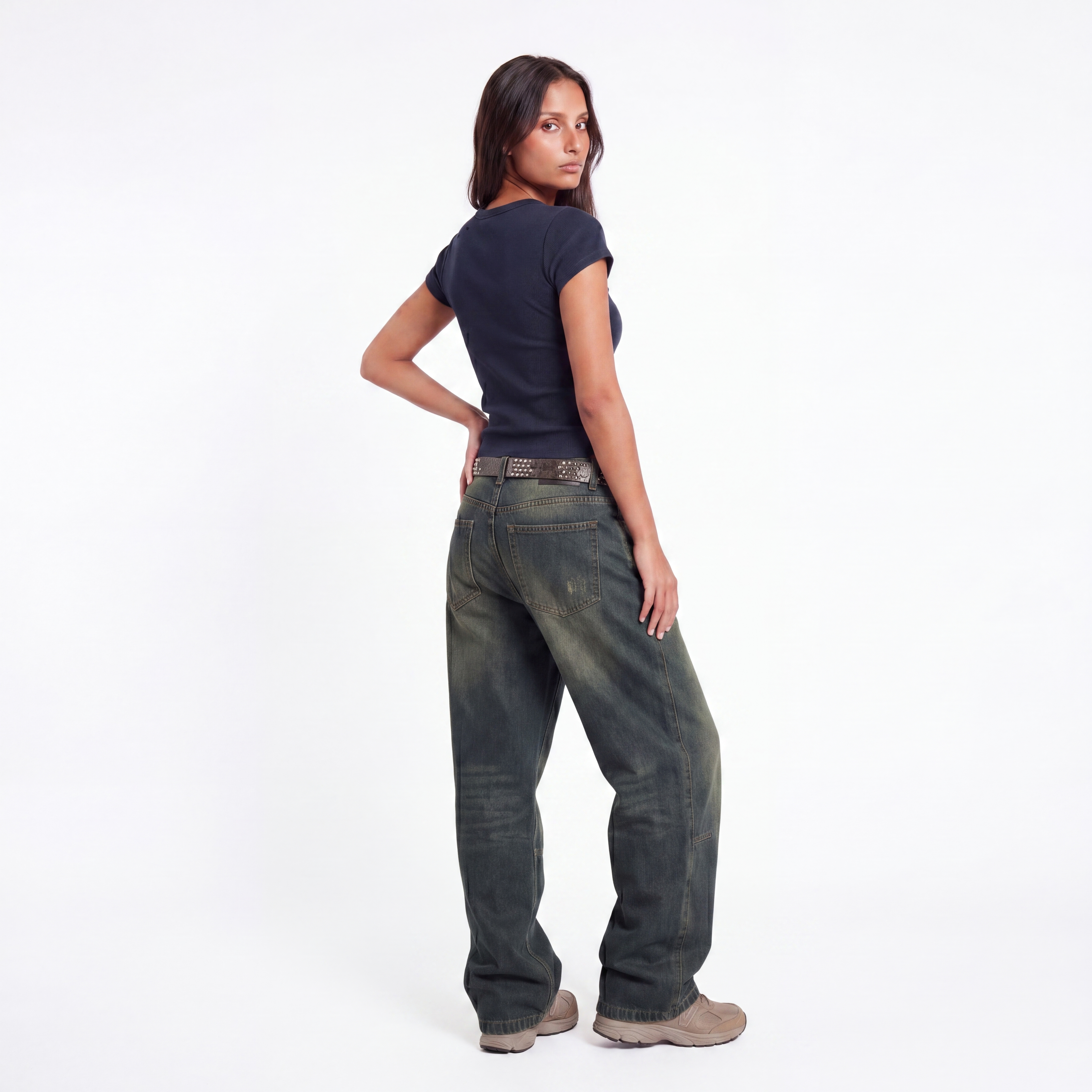 NAVY RIB BUTTON TOP