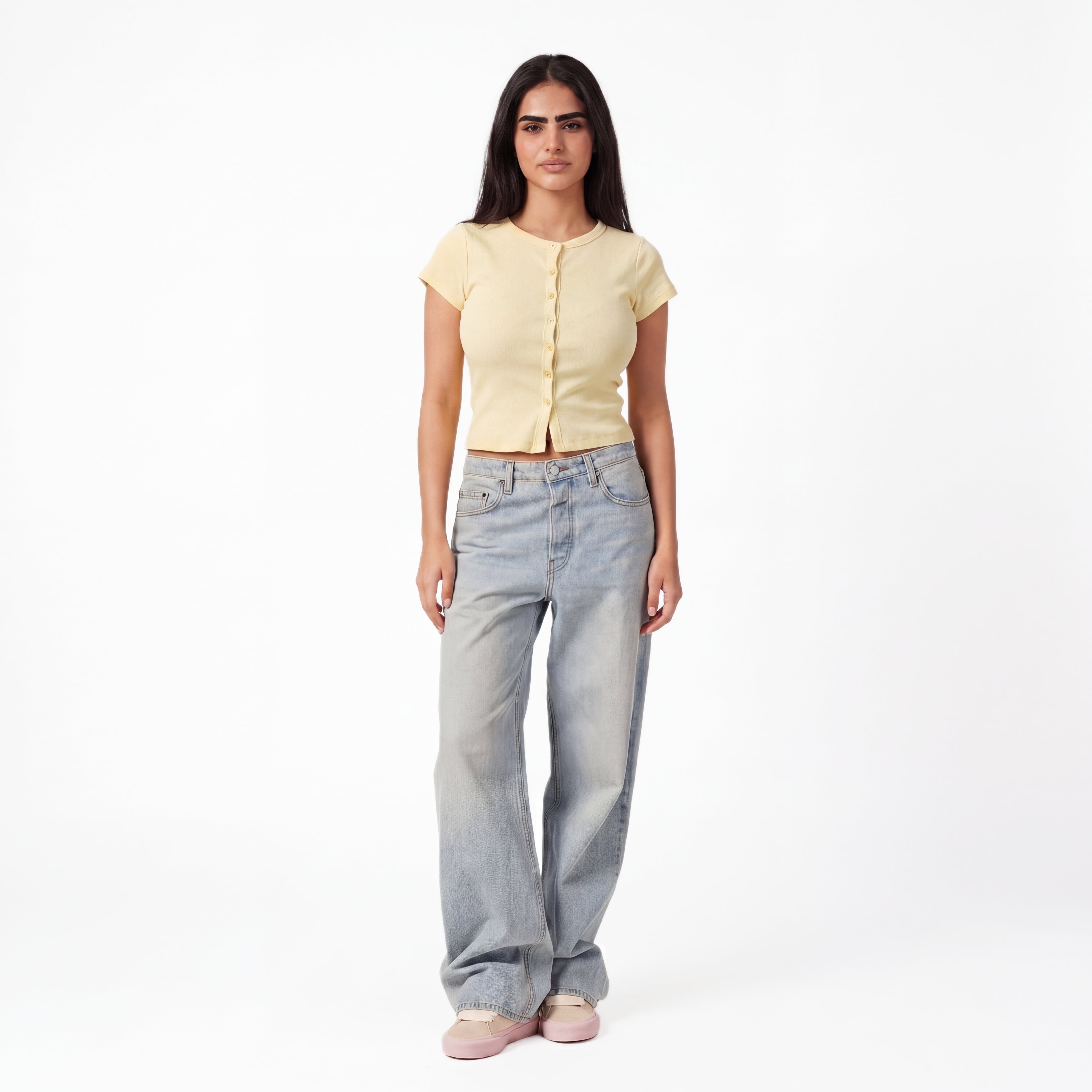 YELLOW RIB BUTTON TOP – Essenz