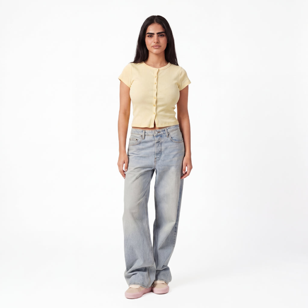 YELLOW RIB BUTTON TOP