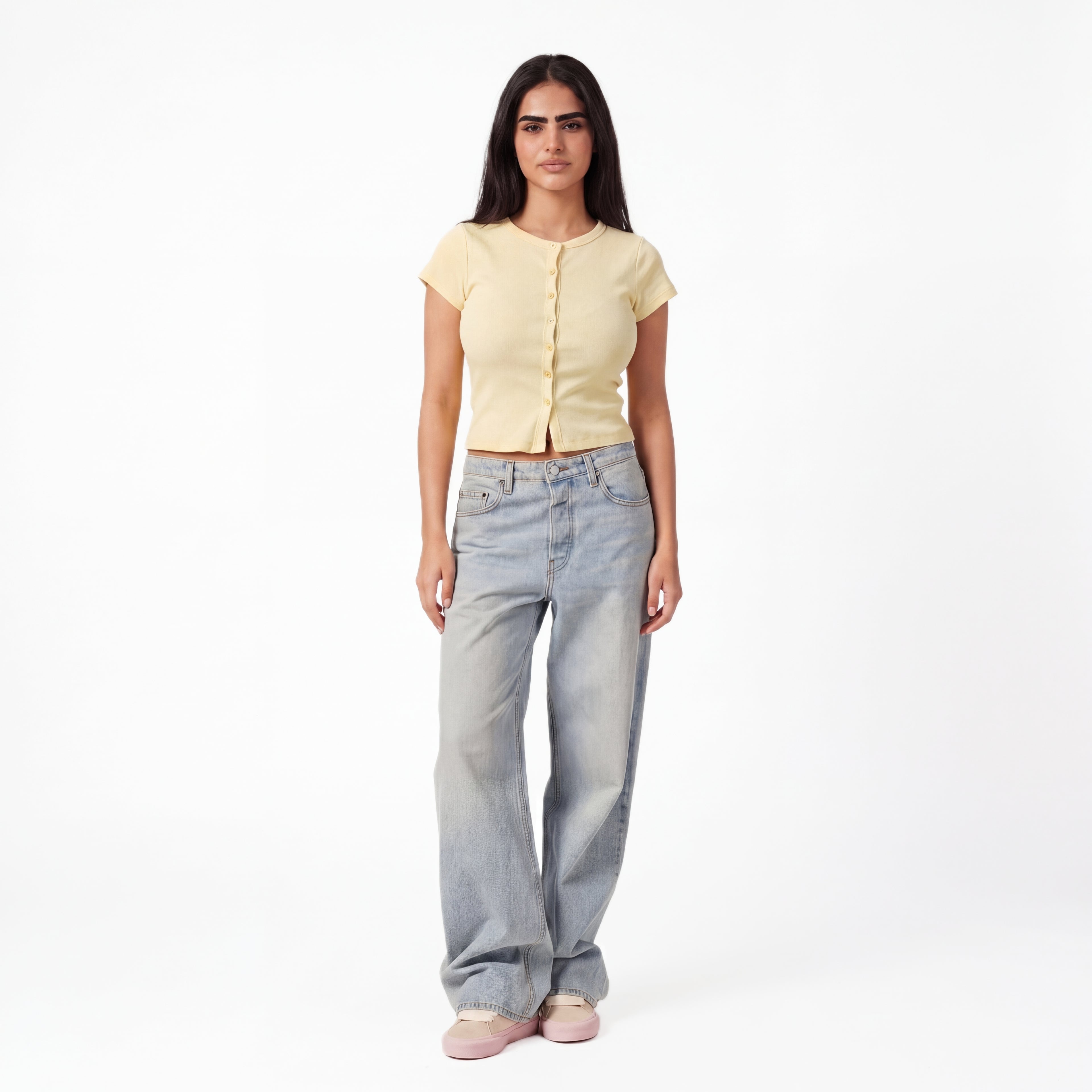 YELLOW RIB BUTTON TOP