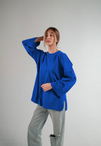 BLUE LONG SLEEVE OVERSIZED T-SHIRT