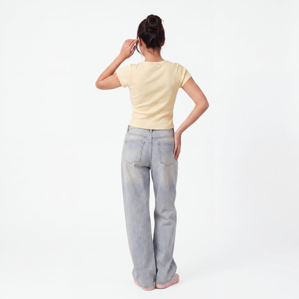 YELLOW RIB BUTTON TOP