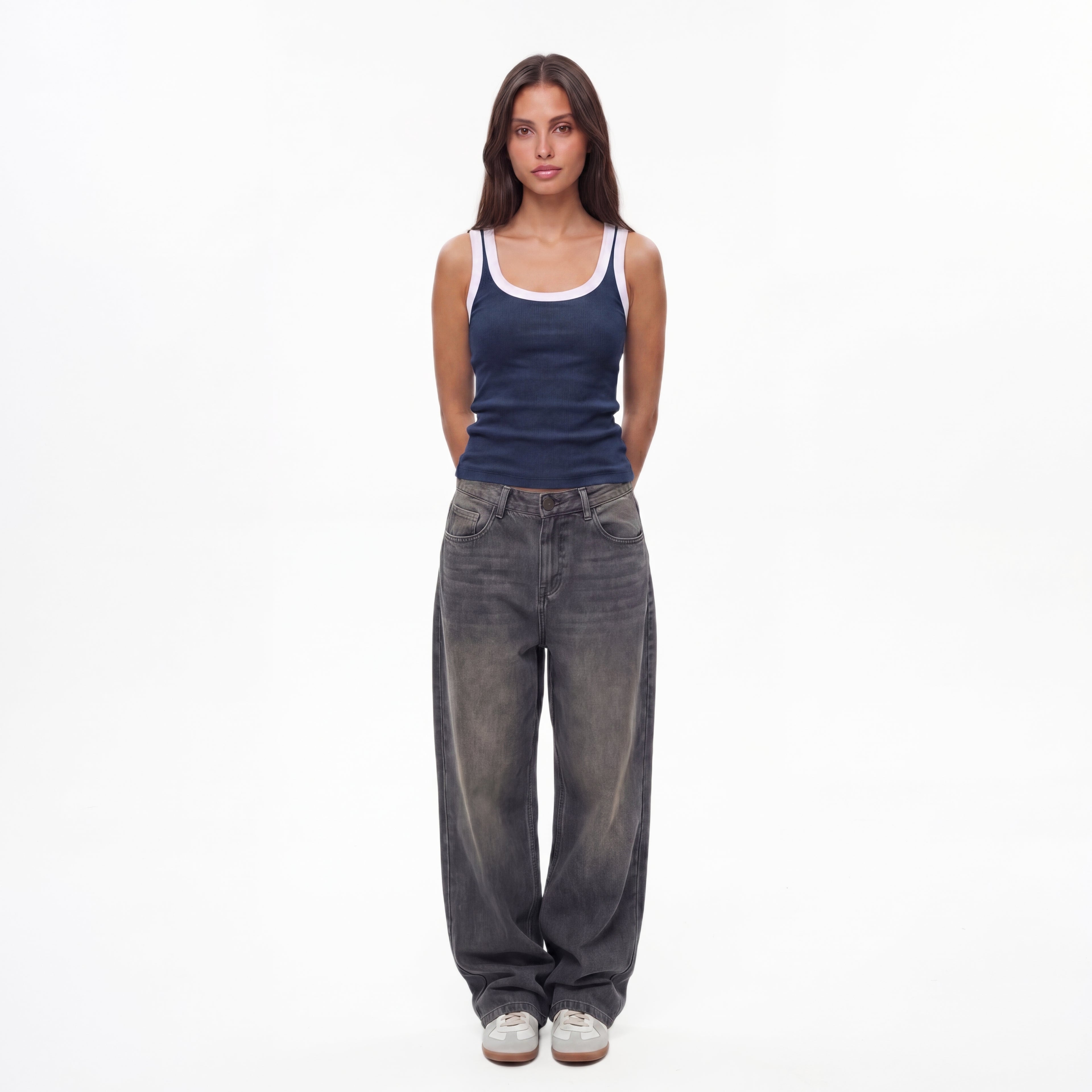 NAVY RIB TANK TOP