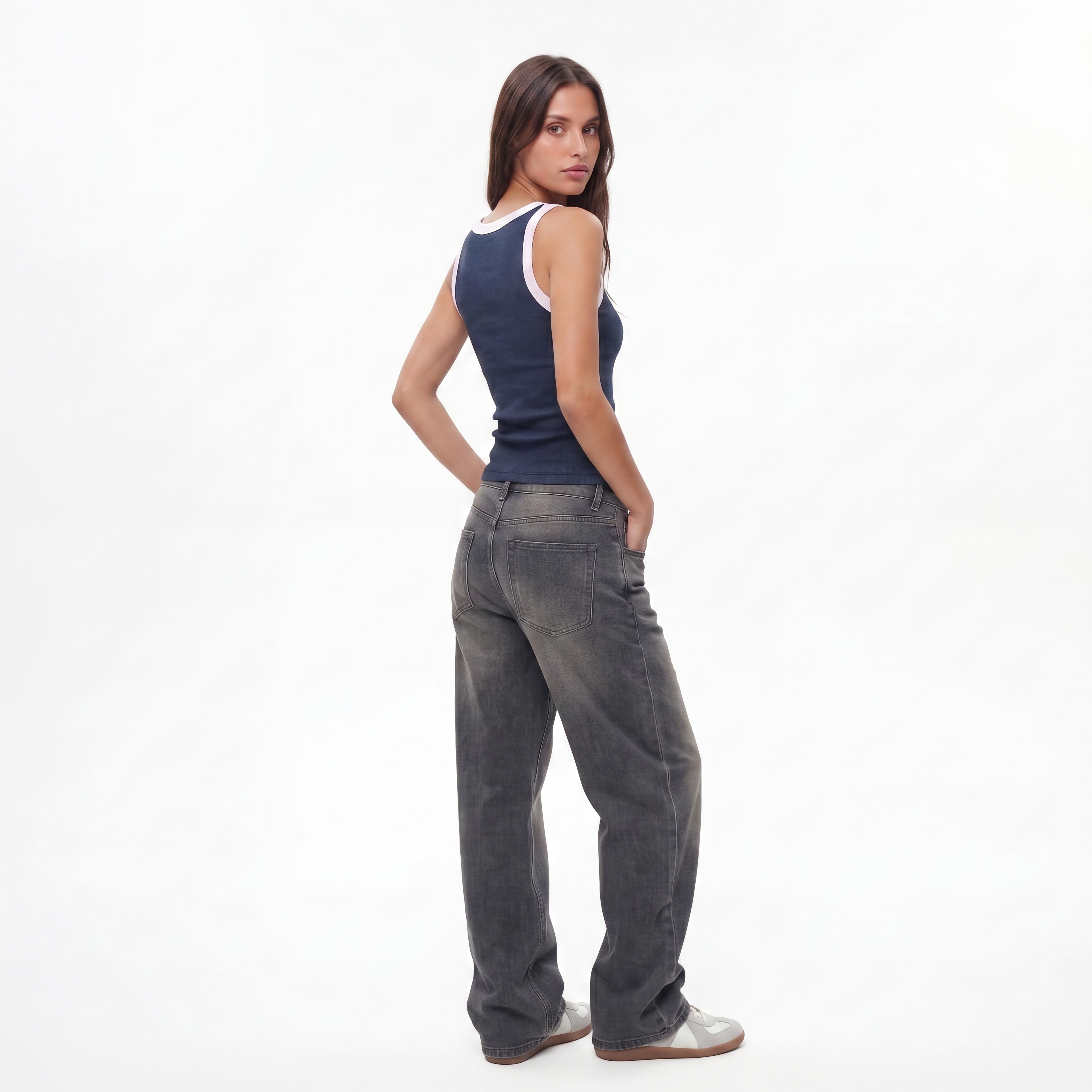 NAVY RIB TANK TOP