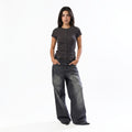 DARK GREY RIB BUTTON TOP