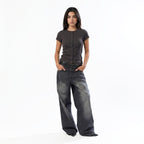 DARK GREY RIB BUTTON TOP