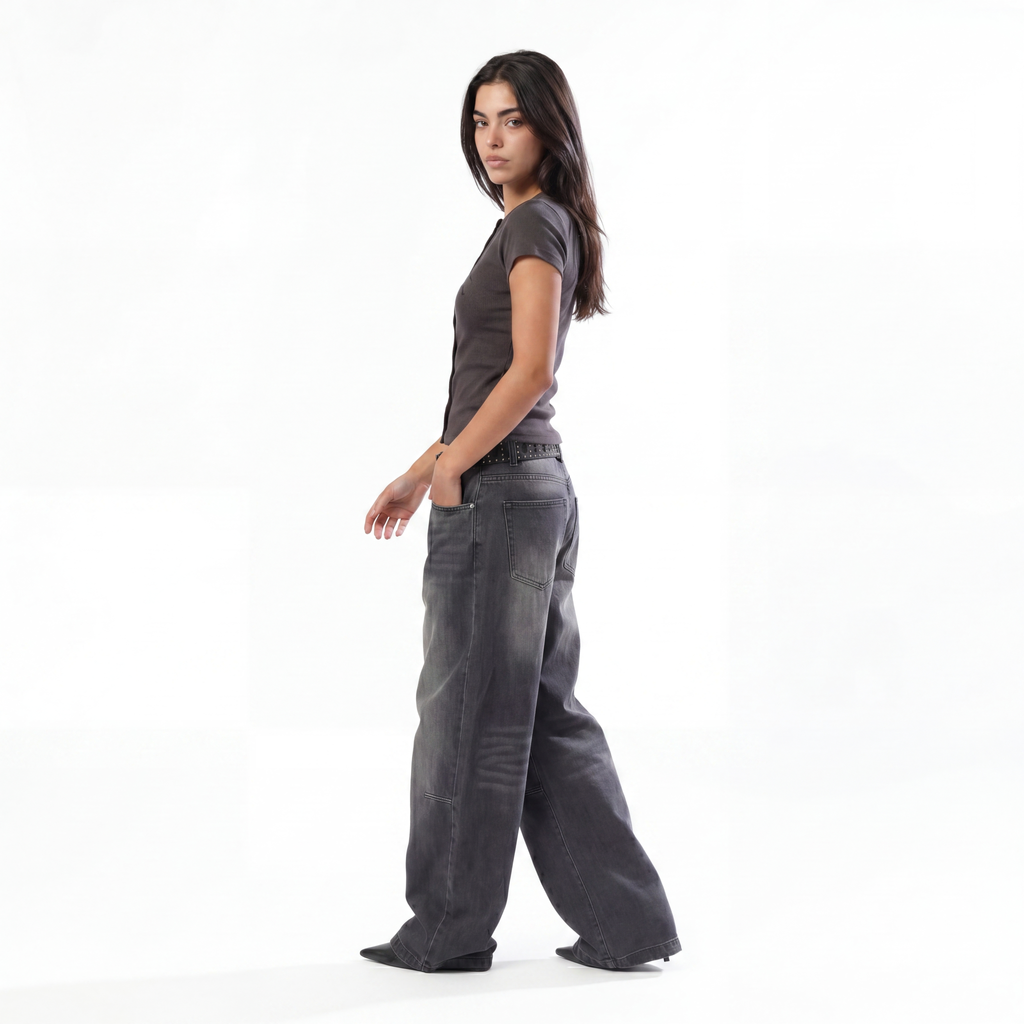 DARK GREY RIB BUTTON TOP