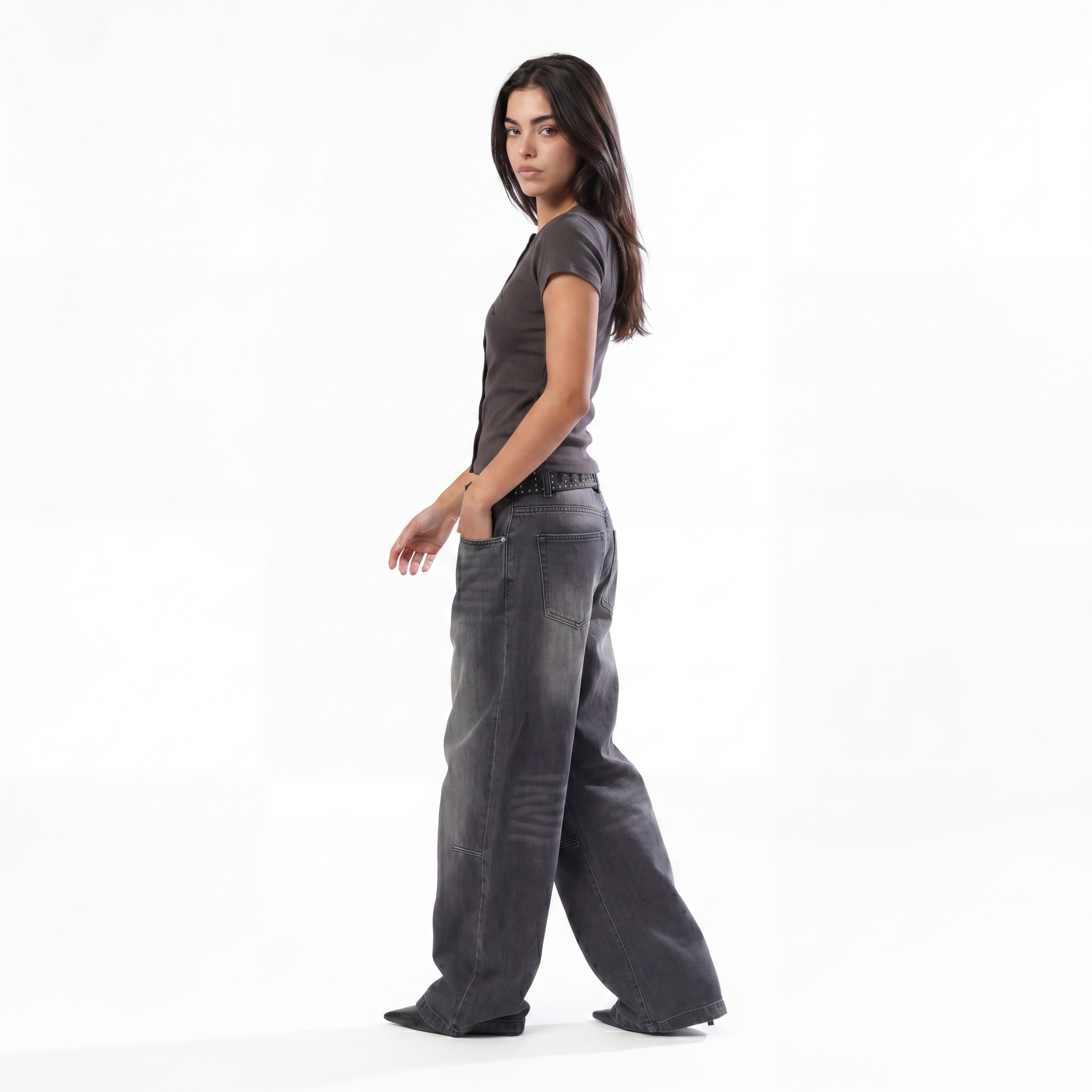 DARK GREY RIB BUTTON TOP