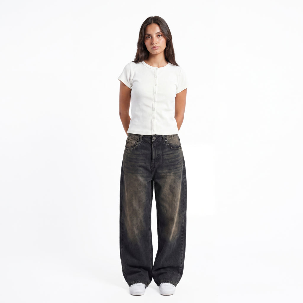 WHITE RIB BUTTON TOP