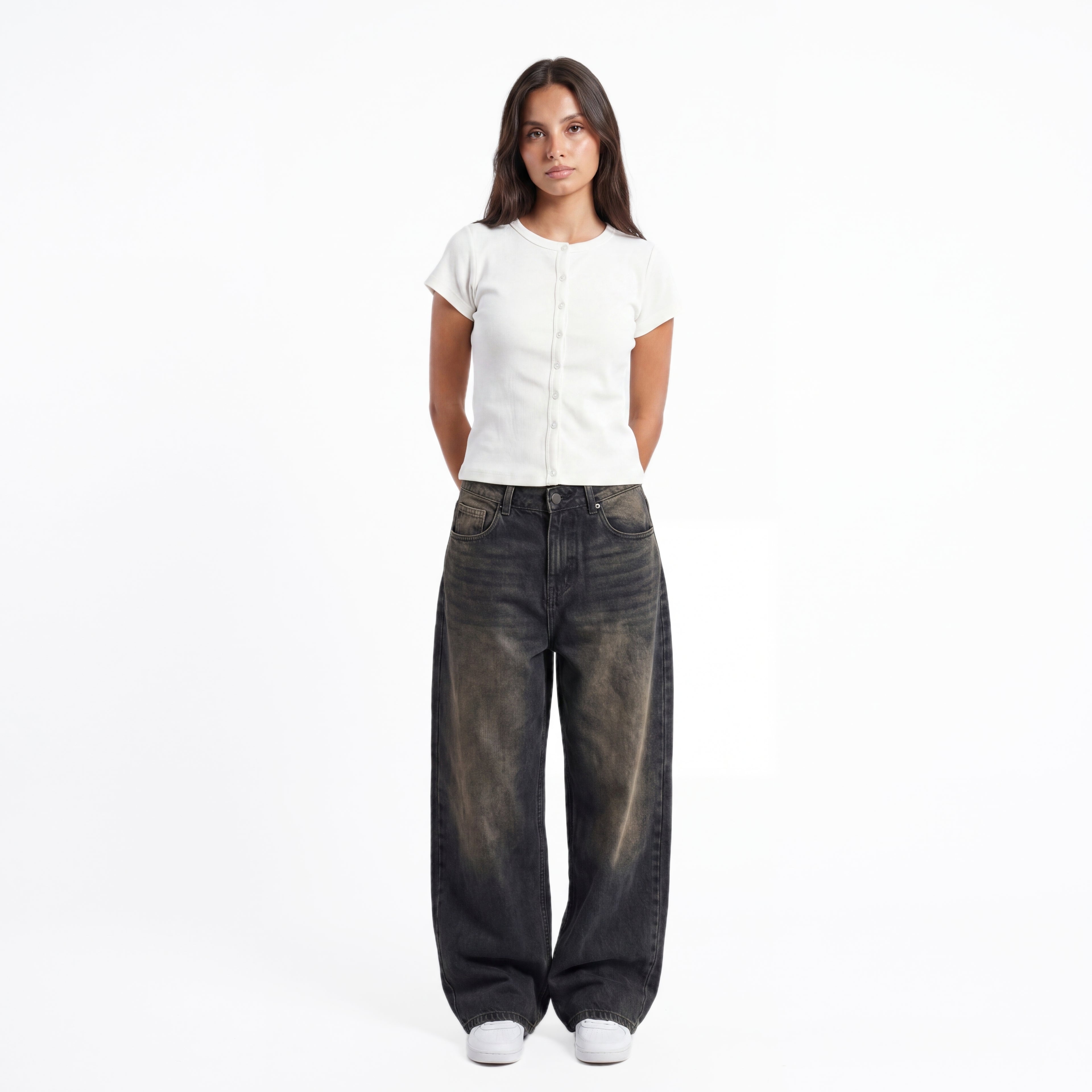 WHITE RIB BUTTON TOP