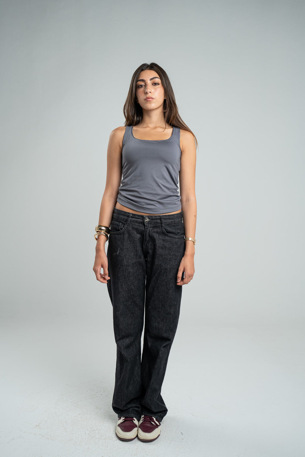 DARK GREY TANK TOP MICROFIBER WIDE NECK