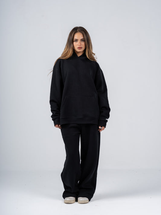 BLACK WIDE LEG SWEATPANTS