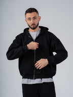 BLACK ZIP-UP HOODIE