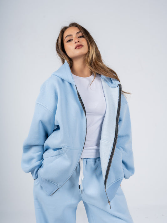 BABY BLUE ZIP UP HOODIE