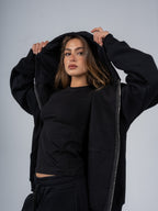 BLACK ZIP UP HOODIE
