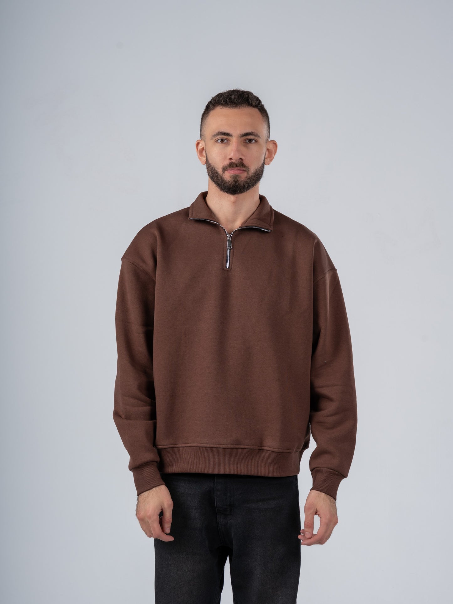 BROWN QUARTER-ZIP SWEATSHIRT