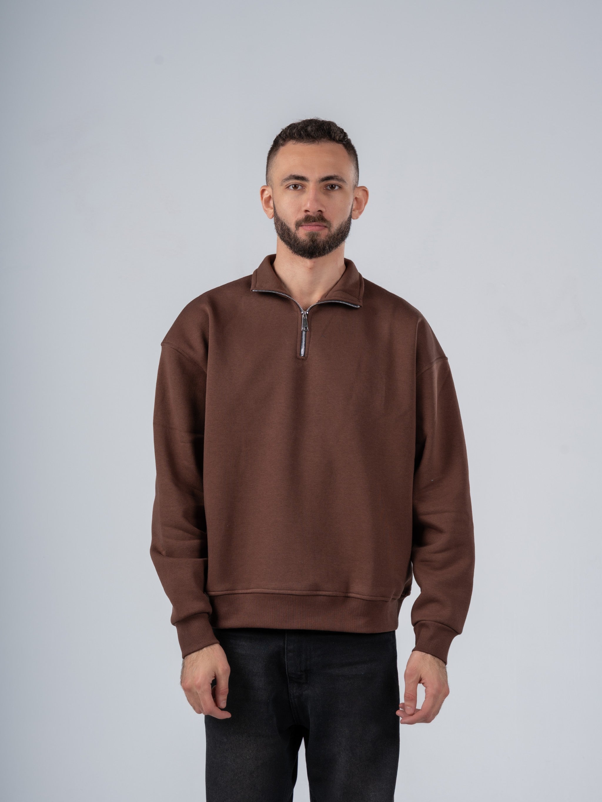 BROWN QUARTER-ZIP SWEATSHIRT