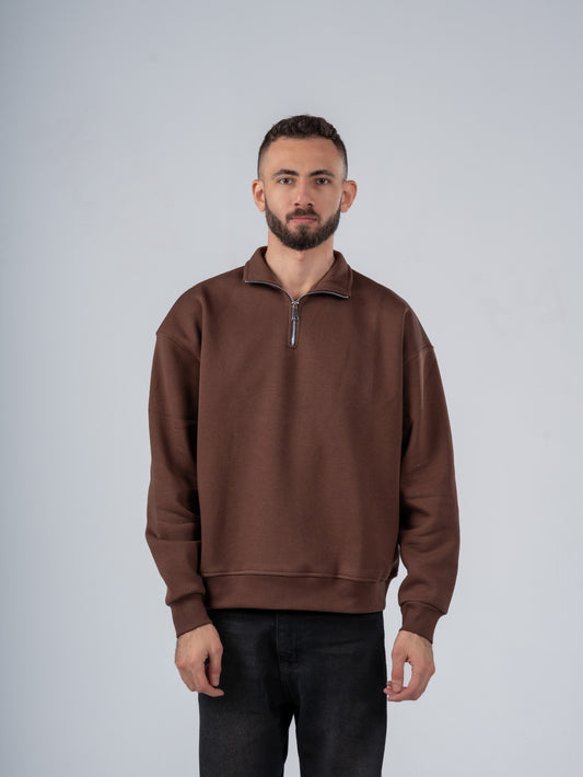BROWN QUARTER-ZIP SWEATSHIRT
