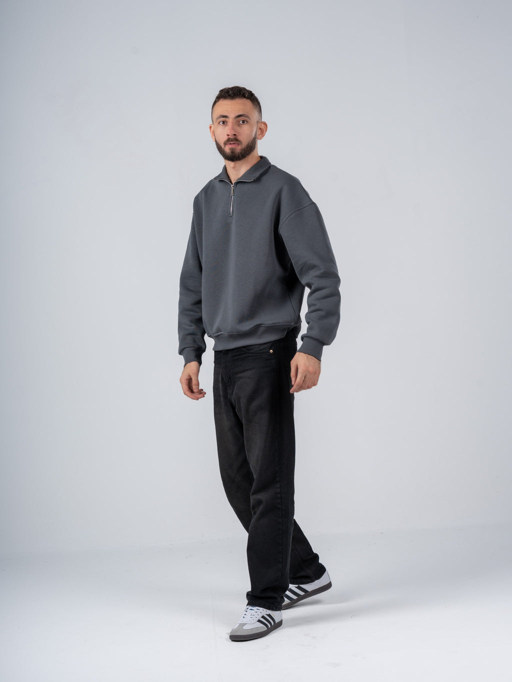 CHARCOAL QUARTER-ZIP SWEATSHIRT