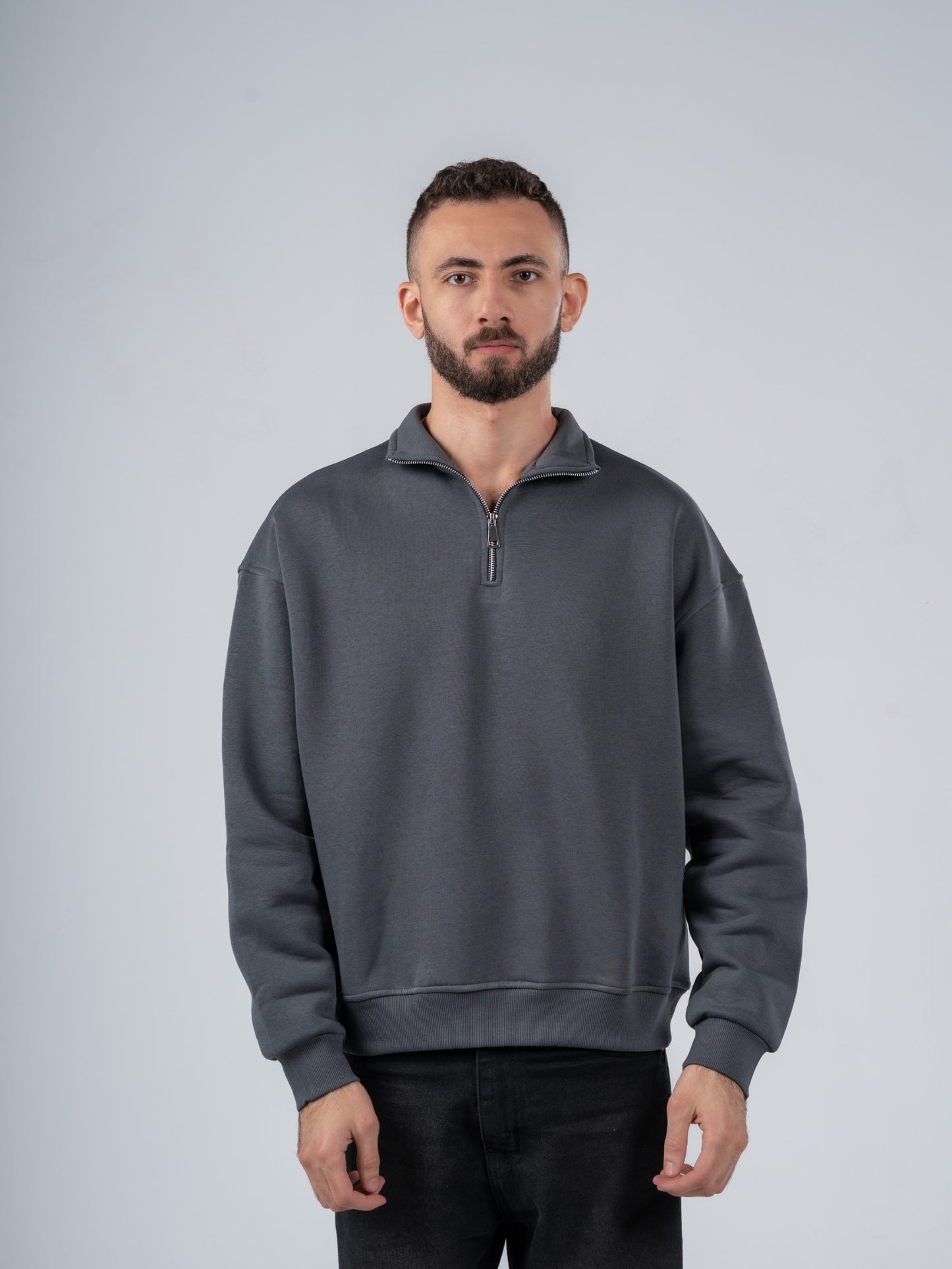 CHARCOAL QUARTER-ZIP SWEATSHIRT