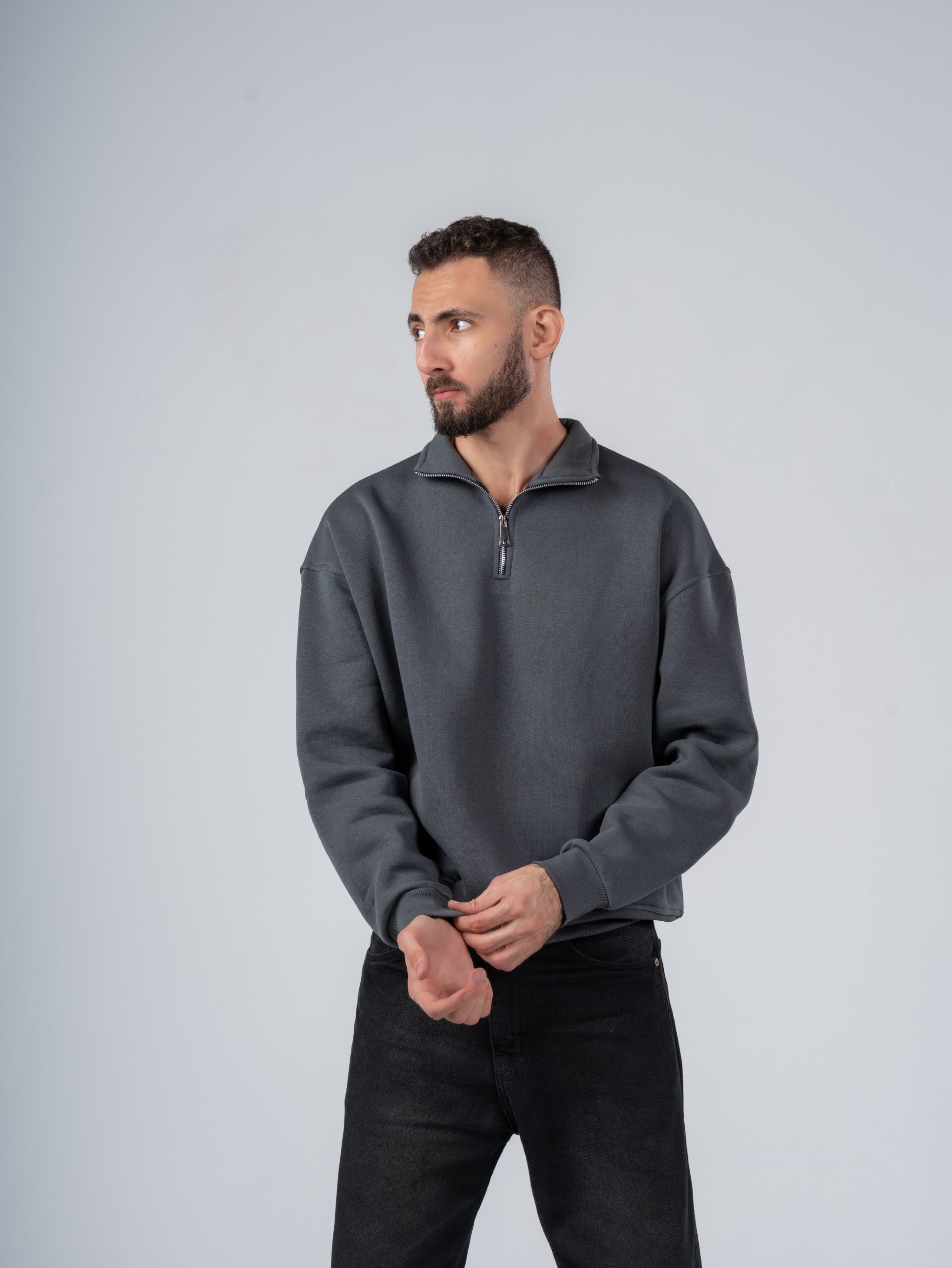 CHARCOAL QUARTER-ZIP SWEATSHIRT