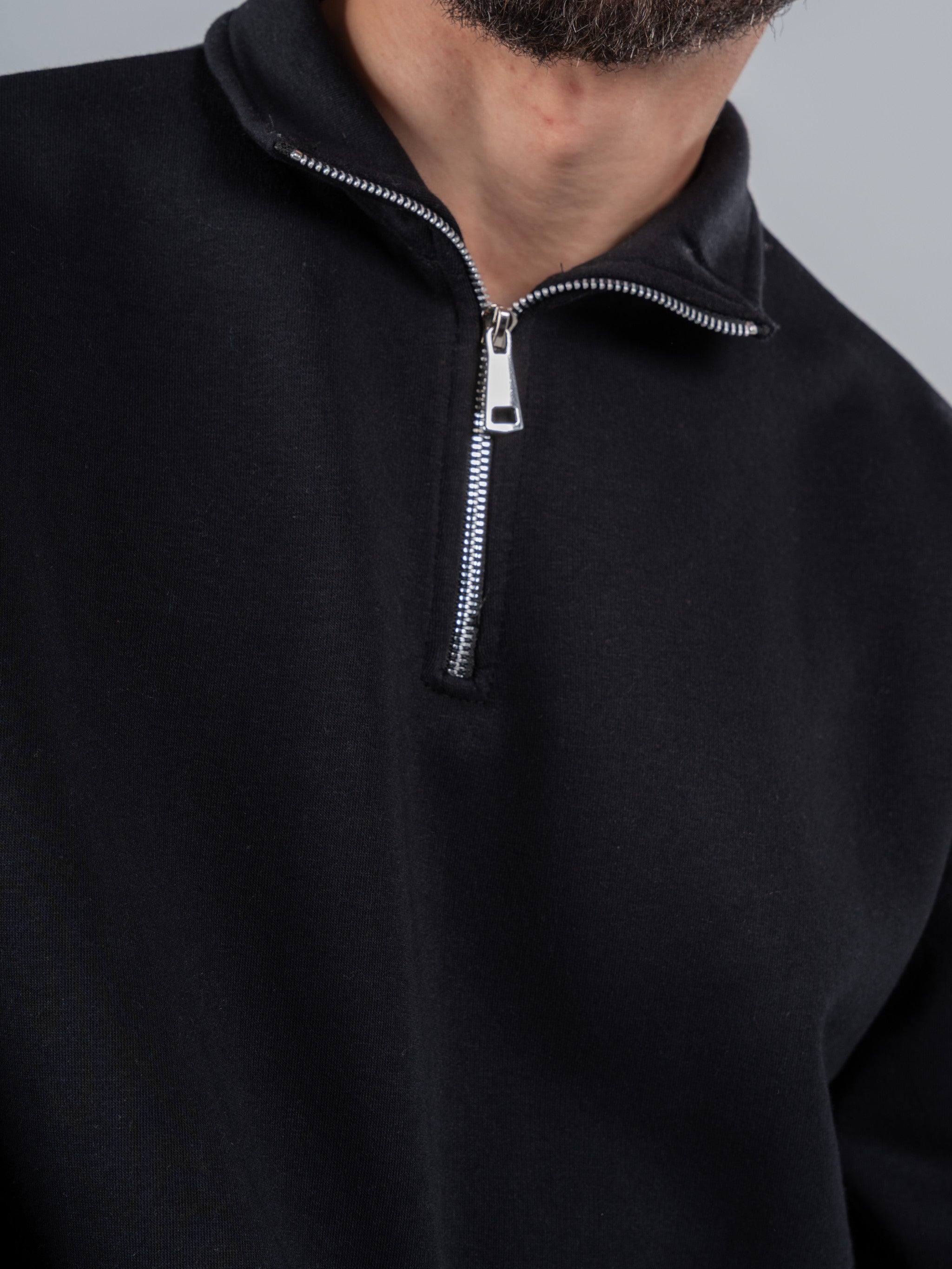 BLACK QUARTER-ZIP SWEATSHIRT