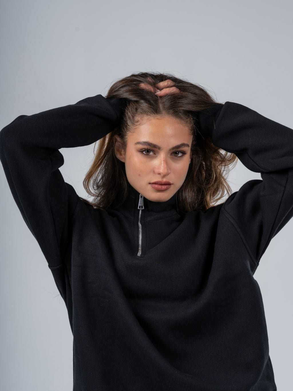 BLACK QUARTER-ZIP SWEATSHIRT