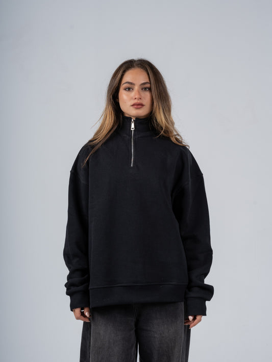 BLACK QUARTER-ZIP SWEATSHIRT
