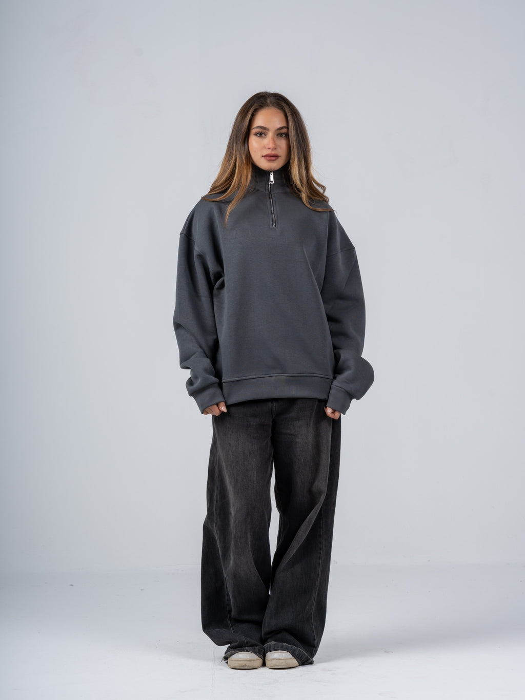 CHARCOAL QUARTER-ZIP SWEATSHIRT