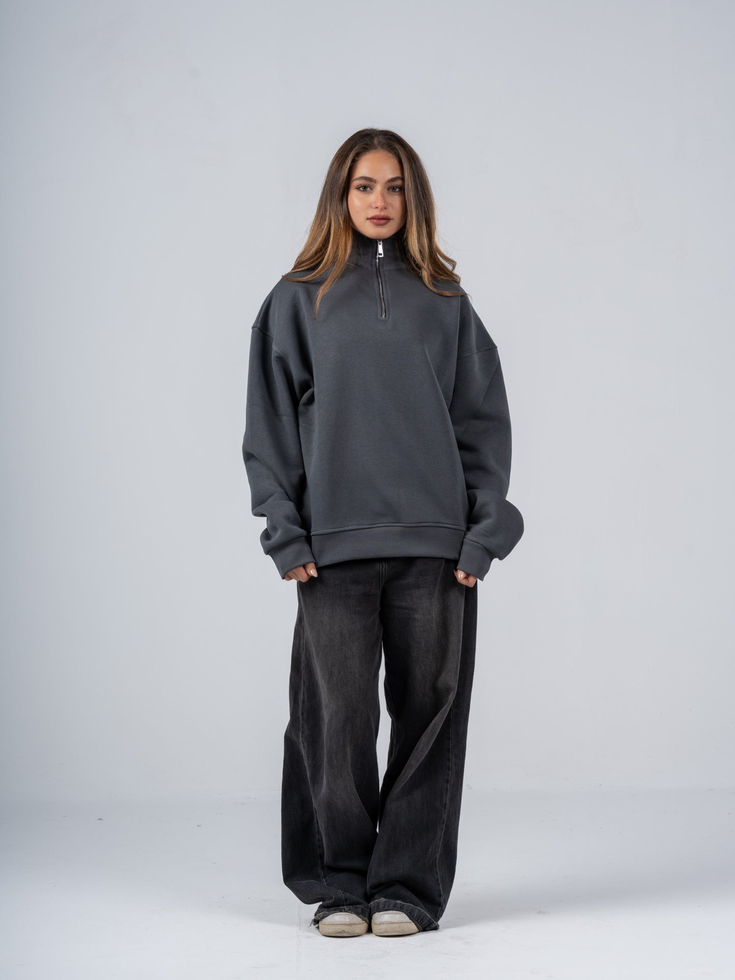 CHARCOAL QUARTER-ZIP SWEATSHIRT