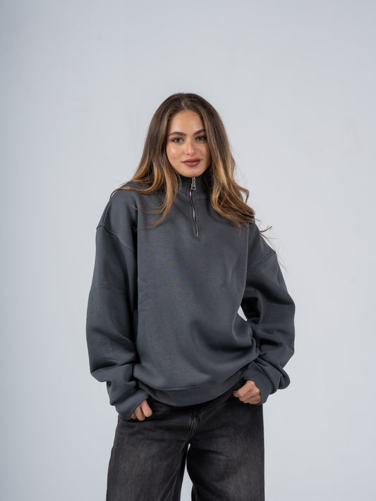 CHARCOAL QUARTER-ZIP SWEATSHIRT