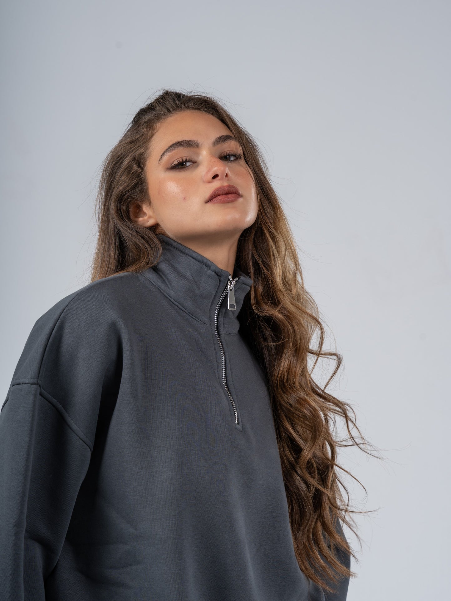 CHARCOAL QUARTER-ZIP SWEATSHIRT
