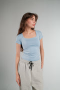 BABY BLUE SHORT SLEEVE MICROFIBER WIDE NECK TOP