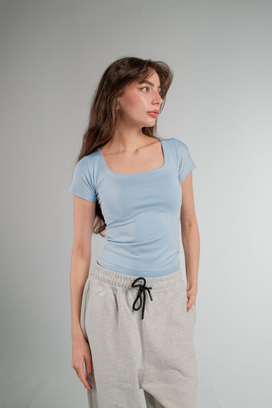 BABY BLUE DOUBLE LAYER WIDE NECK TOP