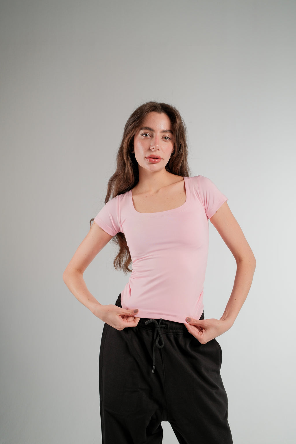 WHITE SHORT SLEEVE MICROFIBER WIDE NECK TOP