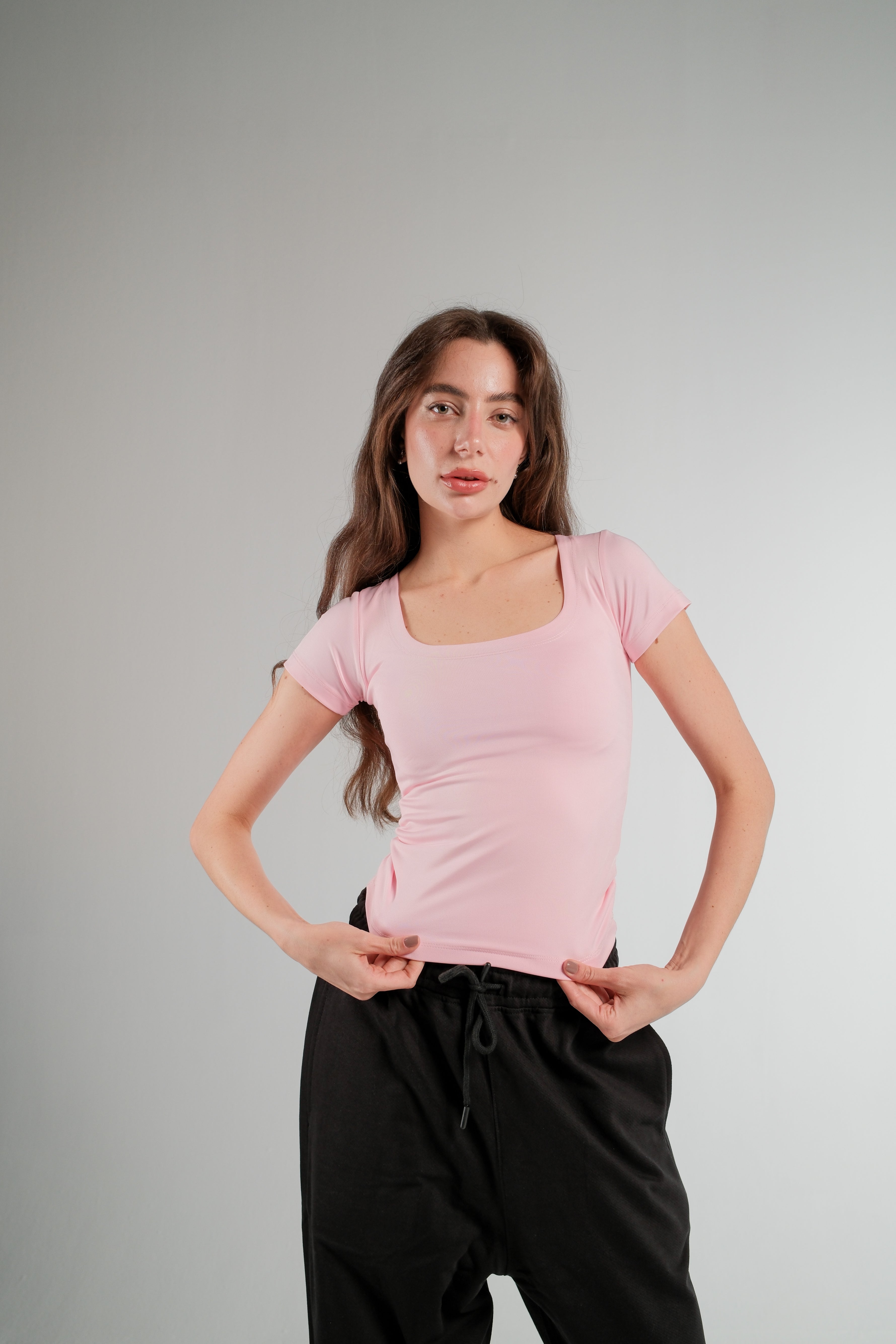 WHITE SHORT SLEEVE MICROFIBER WIDE NECK TOP