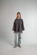 DARK GREY LONG SLEEVE OVERSIZED T-SHIRT