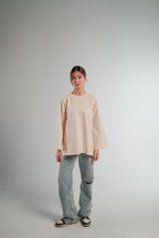 BEIGE LONG SLEEVE OVERSIZED T-SHIRT