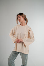 BEIGE LONG SLEEVE OVERSIZED T-SHIRT