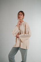 BEIGE LONG SLEEVE OVERSIZED T-SHIRT