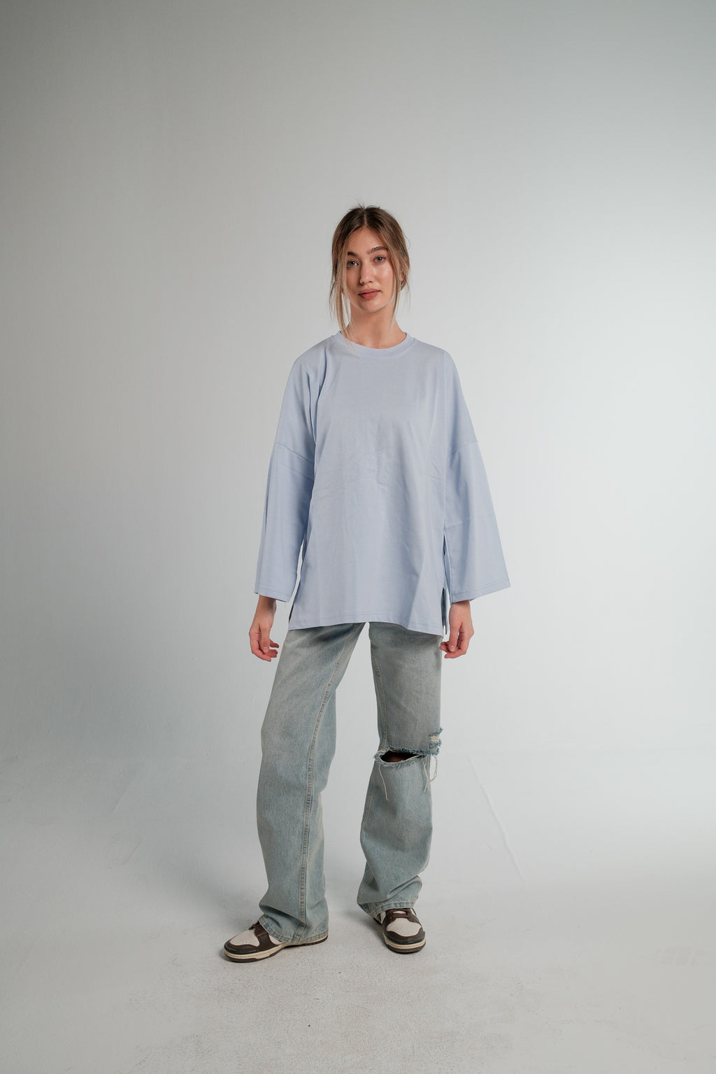 BABY BLUE LONG SLEEVE OVERSIZED T-SHIRT