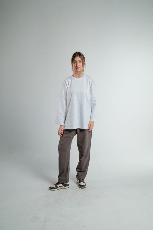 WHITE LONG SLEEVE OVERSIZED T-SHIRT