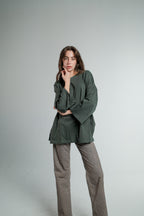 OLIVE LONG SLEEVE OVERSIZED T-SHIRT