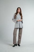 SILVER LONG SLEEVE OVERSIZED T-SHIRT