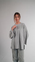 GREY MELANGE LONG SLEEVE OVERSIZED T-SHIRT